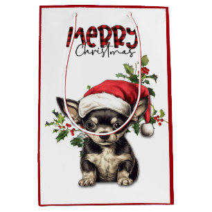 Sac Cadeau Moyen Noël du Chihuahua du Père Noël