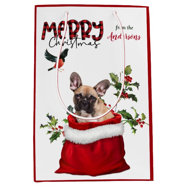 Sac Cadeau Moyen Noël du mignon Bulldog français (Devant)