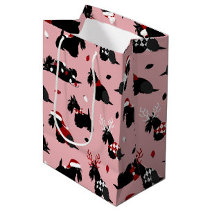 Sac Cadeau Moyen Noël écossais Terrier rose