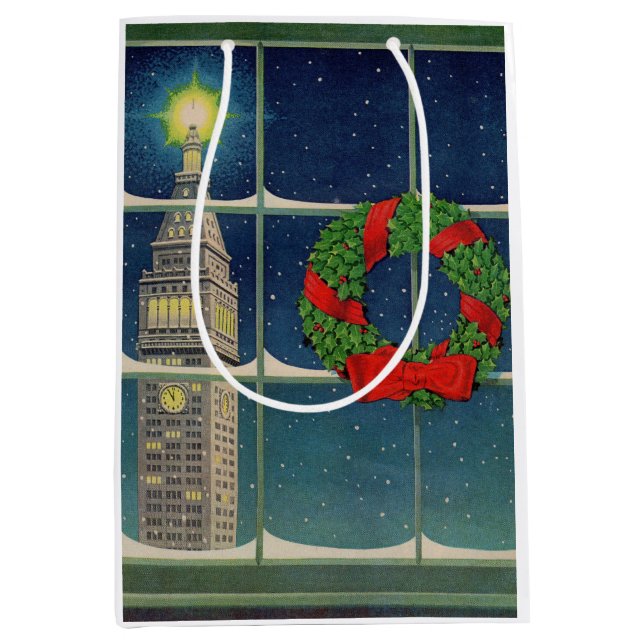 Sac Cadeau Moyen Noël en ville (Devant)