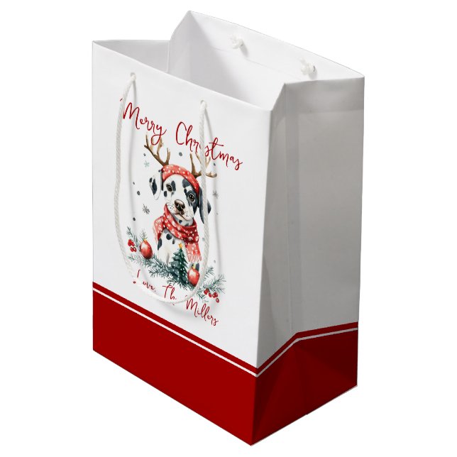 Sac Cadeau Moyen Noël festif Chiot dalmate (Dos Angle)