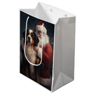 Sac Cadeau Moyen Noël festif du chien de montagne bernois du Père N