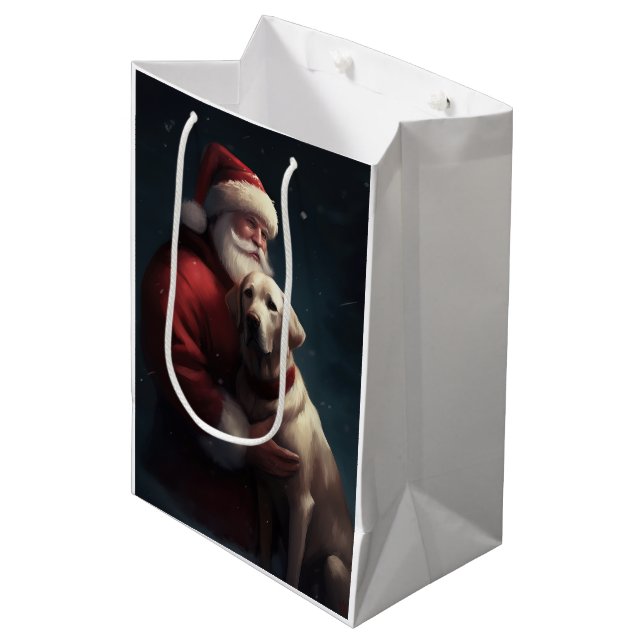 Sac Cadeau Moyen Noël festif du Père Noël au Labrador (Devant Angle)