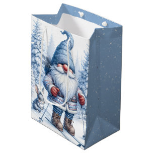 Sac Cadeau Moyen Noël Gnome Ski avec un lapin