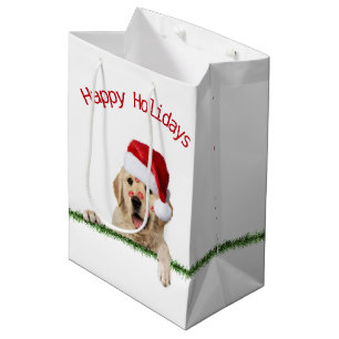 Sac Cadeau Moyen Noel Golden Retriever avec baisers en bâton à lèvr