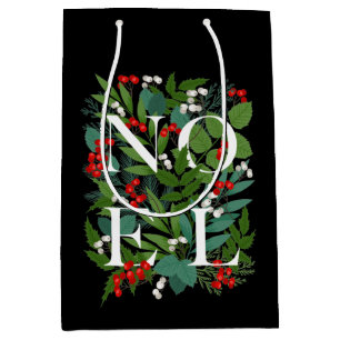 Sac Cadeau Moyen NOEL Greenery Berries Noël Noir