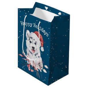 Sac Cadeau Moyen Noël Husky en bleu
