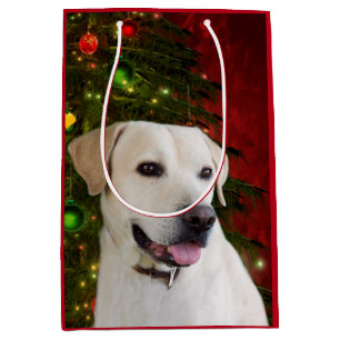 Sac Cadeau Moyen Noël jaune de labrador retriever