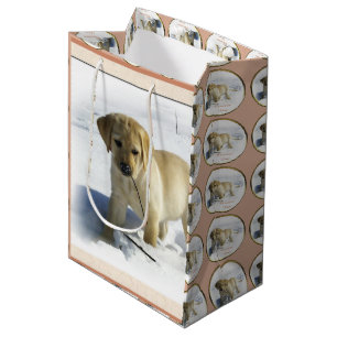 Sac Cadeau Moyen Noël jaune de labrador retriever