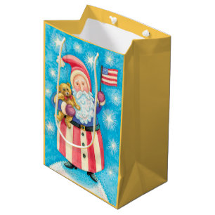 Sac Cadeau Moyen Noël Patriotique USA Père Noël