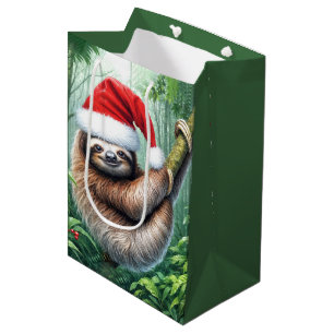 Sac Cadeau Moyen Noël Père Noël Sloth Dans Rainforest