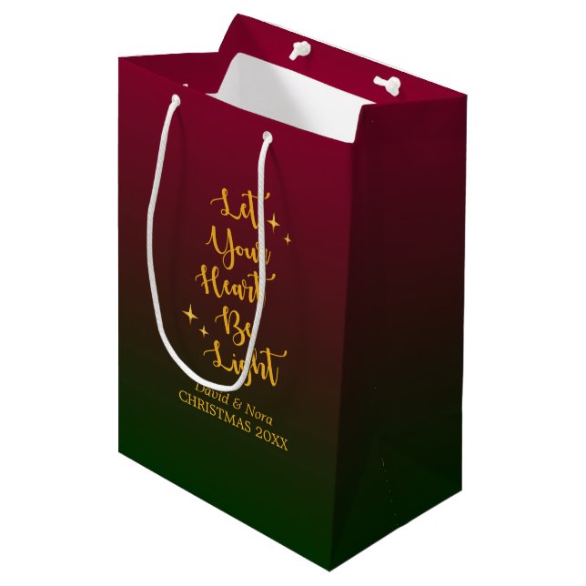Sac Cadeau Moyen Noël personnalisé par Ombre léger de coeur (Devant Angle)