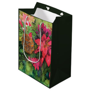 Sac Cadeau Moyen Noel Poinsettia peinture aquarelle originale