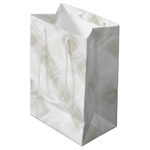 Sac Cadeau Moyen Noël Rayures Carreaux Blanc Crème