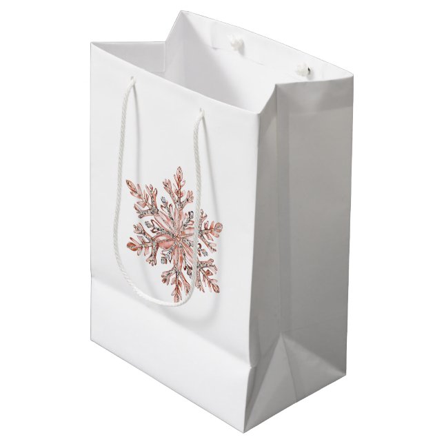 Sac Cadeau Moyen Noël rose Gold Snowflake (Devant Angle)