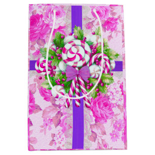 Sac Cadeau Moyen Noël rose sucre de canne