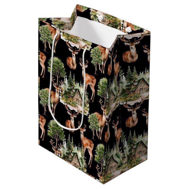Sac Cadeau Moyen Noël Russe des Cerfs (Devant Angle)