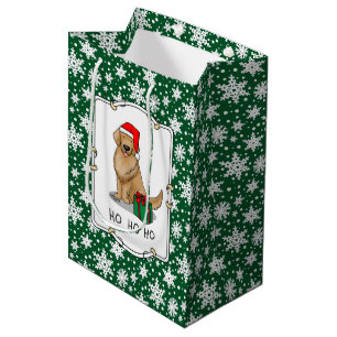 Sac Cadeau Moyen Noël Santa Claus Golden Retriever Chien mignonne