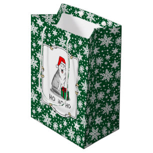 Sac Cadeau Moyen Noël Santa Hat Sibérien Husky (argent) mignonne