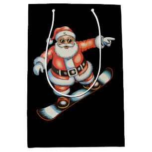 Sac Cadeau Moyen Noël Santa Snowboard Snowboarding Xmas Famille
