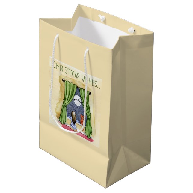 Sac Cadeau Moyen Noël Souhaite Mignonne Enfant & Kitty Chat Noël (Devant Angle)
