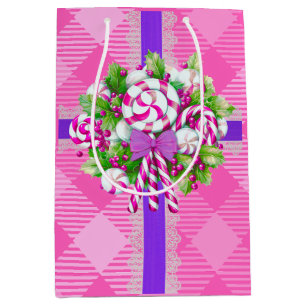 Sac Cadeau Moyen Noël sucre de canne violet et rose
