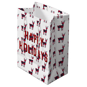 Sac Cadeau Moyen Noël Tartan Plaid Deer