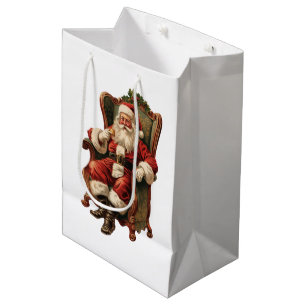 Sac Cadeau Moyen Noël traditionnel de Père Noël vintage