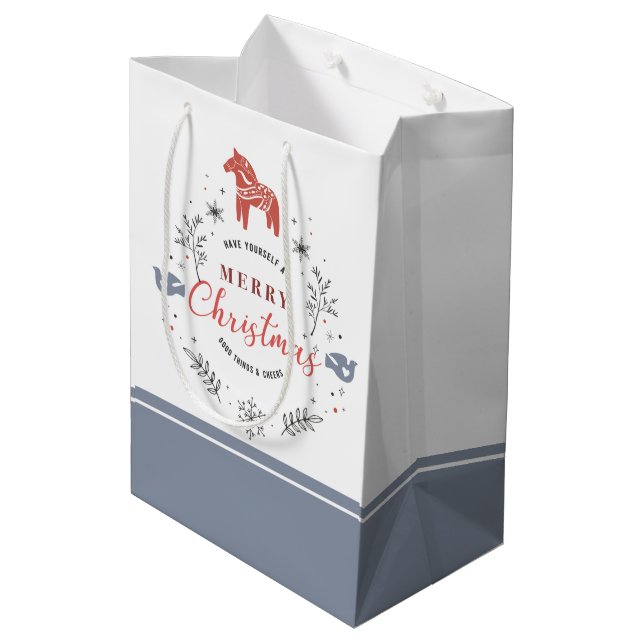 Sac Cadeau Moyen Noël Typographie ornementale, feuillage & animaux (Dos Angle)