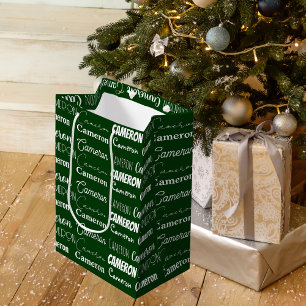 Sac Cadeau Moyen Noel Vert foncé Nom personnalisé Collage