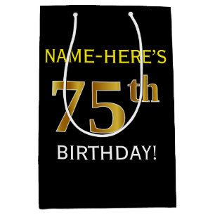 Sac Cadeau Moyen Noir, anniversaire d'or de Faux soixante-quinzièm