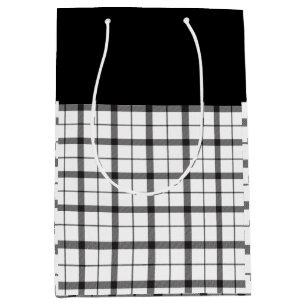 Sac Cadeau Moyen Noir, Blanc, Plaid, Classique, Chic, Moderne, Élég