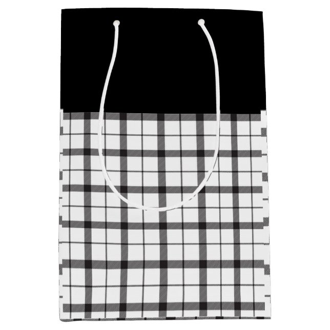 Sac Cadeau Moyen Noir, Blanc, Plaid, Classique, Chic, Moderne, Élég (Devant)