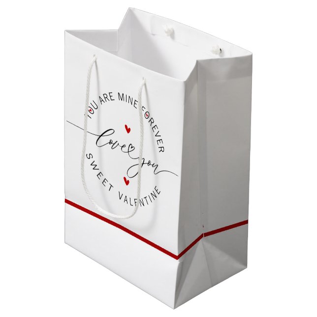 Sac Cadeau Moyen Noir Blanc Rouge Simple Minimaliste Amour Saint Va (Devant Angle)