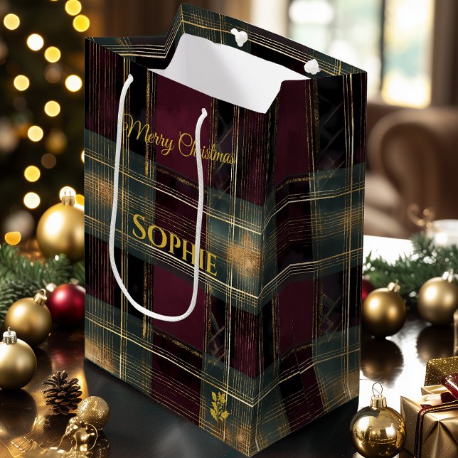 Sac Cadeau Moyen Noir, Bourgogne et or Plaid sur mesure (Créateur téléchargé)