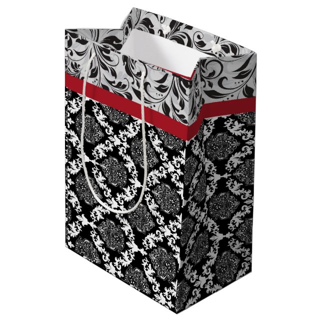 Sac Cadeau Moyen Noir et blanc 2 Damas motif (Dos Angle)