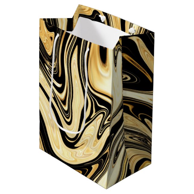 Sac Cadeau Moyen Noir et or (Devant Angle)