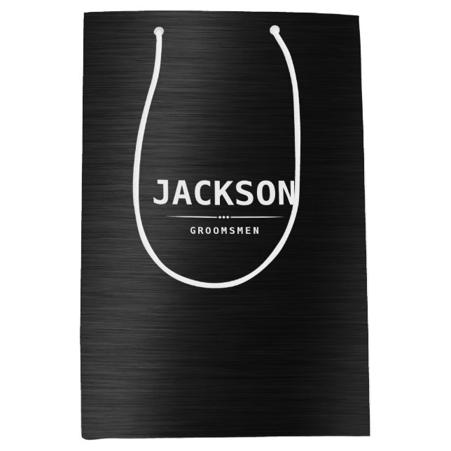 Sac Cadeau Moyen Noir Métal Moderne Simple Personnalisé Groomsmen  (Devant)