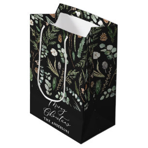 Sac Cadeau Moyen Noir Noël moderne minimaliste botanique