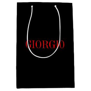 Sac Cadeau Moyen Noir Rouge Votre Nom Minimaliste Personnel Moderne
