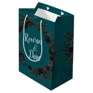 Sac Cadeau Moyen Noir Turquoise Rose gothique Elégant Mariage