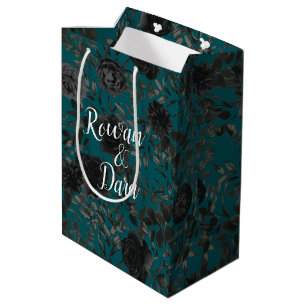 Sac Cadeau Moyen Noir Turquoise Rose gothique Elégant Mariage
