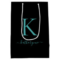 Nom de monogramme noir et Turquoise élégant