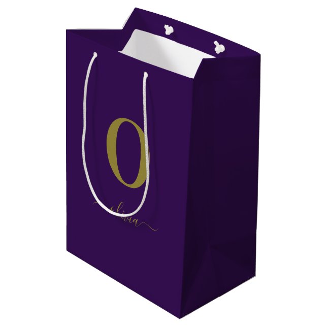 Sac Cadeau Moyen Nom Du Script Monogramme Personnalisé Purple Et Or (Dos Angle)