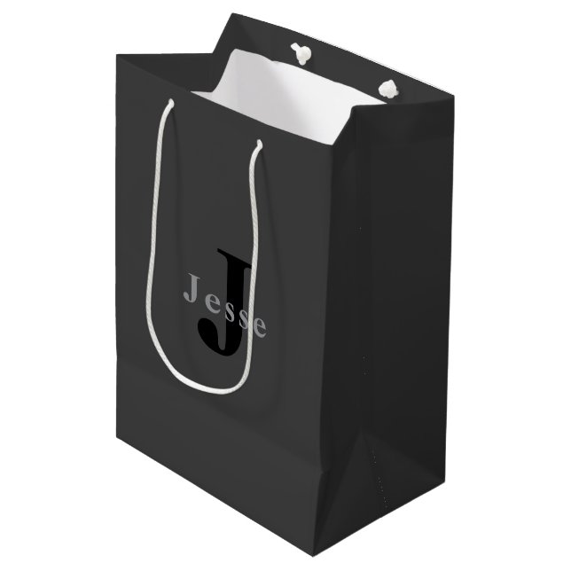 Sac Cadeau Moyen Nom et monogramme | Dark Gray (Devant Angle)