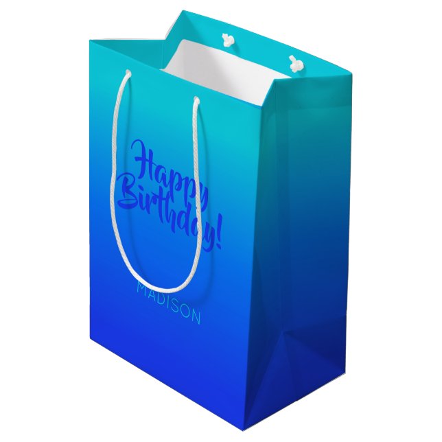 Sac Cadeau Moyen Nom et texte personnalisés Turquoise au dégradé bl (Dos Angle)