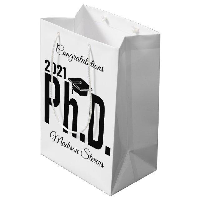 Sac Cadeau Moyen Nom personnalisé & année Ph.D. (Dos Angle)