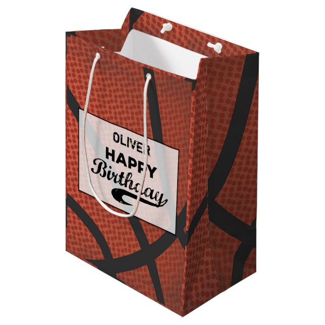 Sac Cadeau Moyen Nom Personnalisé Basketball Anniversaire Grand Bal (Devant Angle)