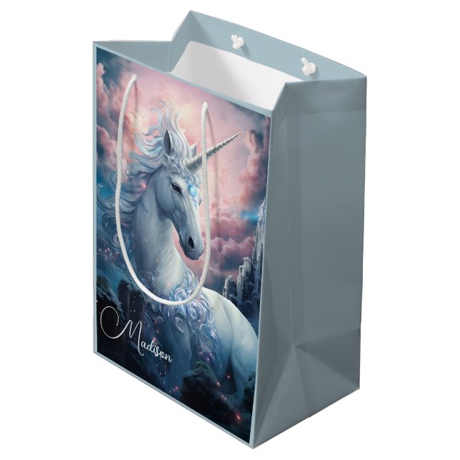 Sac Cadeau Moyen Nom personnalisé belle licorne (Dos Angle)