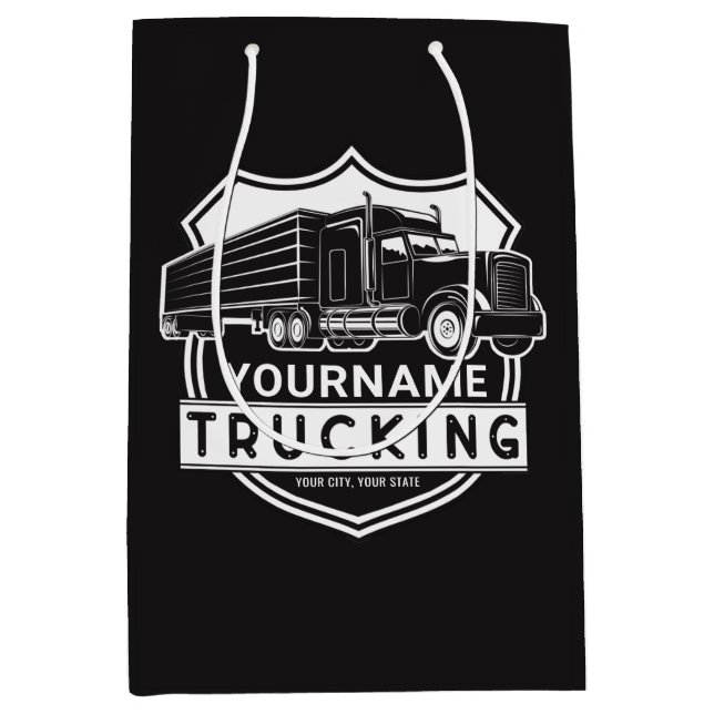 Sac Cadeau Moyen NOM personnalisé Camions Big Rig Semi Trucker (Devant)